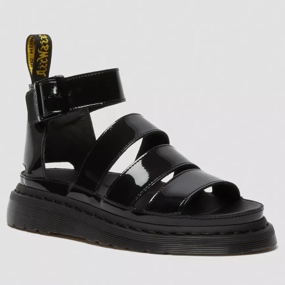 Dr Martens Women sz 7 Black Clarissa II Patent Leather Strap Sandals New in Box